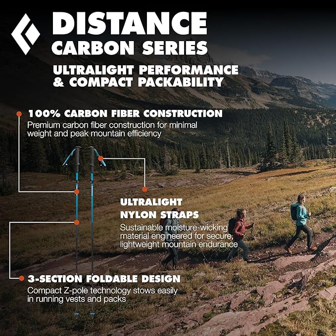 BLACK DIAMOND Distance Z Trekking Poles (Pair) | Ultralight | Foldable Z-Pole Design | Trail Running & Hiking Stability