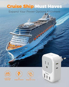 2 Pack European Travel Plug Adapter (No Voltage Conversion), TESSAN US to Europe Plug Adapter with 4 Electrical Outlets 3 USB Ports (2 USB C), Type C Power Adaptor for EU Italy Iceland Spain