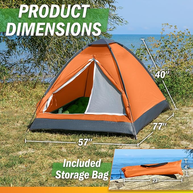 2 Person Outdoors Camping Tent with Rain Fly and Carrying Bag - Lightweight Outdoor Pop Up Tents for Camping Essentials, Music Festivals, Backpacking, Hiking, or Beach Shelter by Wakeman Outdoors
