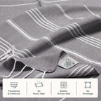 WETCAT Turkish Beach Blanket Sandproof (82"x82") 100% Turkish Cotton, Made in Turkey - Sand Free, Ultra Soft, Extra Large Throw for Picnic – Dark Gray