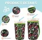 KJQJLY 3 Pack Reusable Iced Coffee Sleeves for Iced Coffee Cups or Drinks Reusable Neoprene Insulated Sleeves for Hot and Cold Drinks from Starbucks, Dunkin, And More (Leaves and grass)