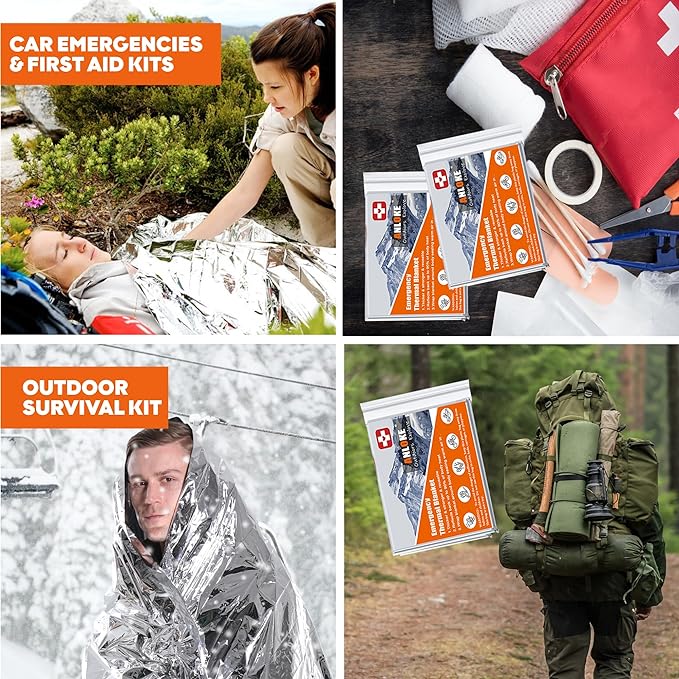 ANLOKE Emergency Blankets Mylar Thermal Blanket-(50 Pack) of Gigantic Space Blanket 82 * 64 in. Survival Blankets Heavy Duty Camping Gear,First Aid