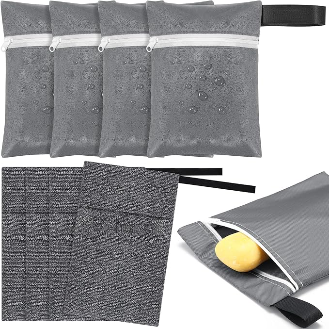 Reallnaive 4 Sets Travel Soap Bar Bag Quick Dry Waterproof & Leakproof Soap Dish Case with Foaming Nets Multifunctional Toiletry Shower Gym Essentials Pouch for Camping Enthusiasts(Gray)
