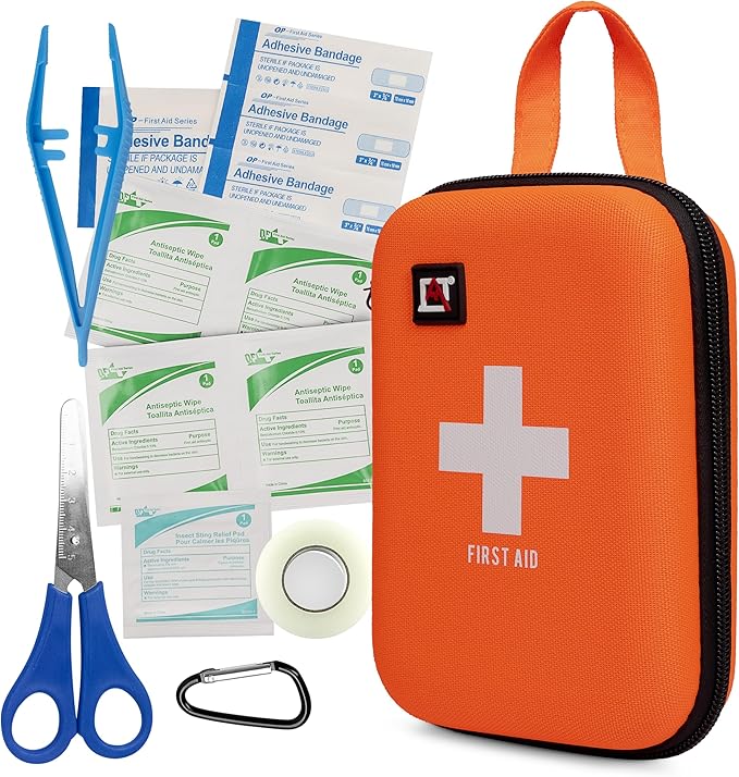Avalanche 53 Pieces First Aid Kit, Compact Emergency Supplies Kit for Home, School, Car, Travel, Sports or Camping in Hard Shell Foam Case, Portable Mini First Aid Kit, Orange