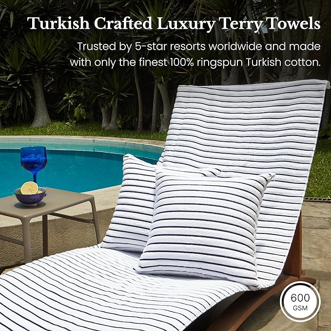 Black & White Brands Brazilian Beach/Pool/Bath Towel - Ultimate Absorbent Luxury XL 36x70 100% Cotton Wave (4 Towels, Black Poly Stripe)
