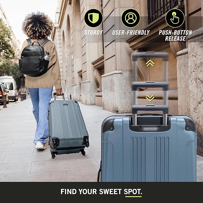 Kenneth Cole REACTION Out of Bounds Lightweight Hardshell 4-Wheel Spinner Luggage, Granite Blue, 3-Piece Set (20", 24", & 28")