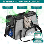 PetAmi Airline Approved Pet Carrier for Cats & Small Dogs, Soft Sided TSA Travel Carrier Bag Sherpa Bed, Breathable Mesh Ventilation, Collapsible Bowl, Fit Under Seat, Up to 18 lbs, Small Heather Gray
