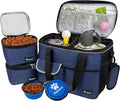 PetAmi Dog Travel Bag, Travel Pet Bag Organizer, Dog Food Travel Bag with Container Collapsible Bowls, Pet Travel Supplies Gift Accessories for Weekend Camping, Puppy Cat Diaper Bag, Navy Blue Medium