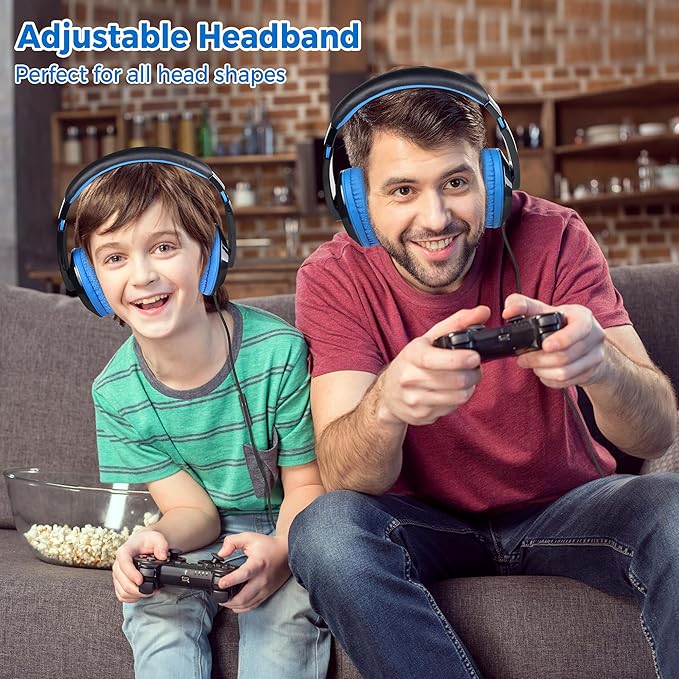 rockpapa Comfort+ Kids Headphones with Microphone, Boys Girls Student Over-Ear Headphones Wired Foldable for School Classroom Laptop PC Computer Tablet Black/Blue+Pink