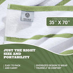 White Classic Cotton Pool Towels Oversized 35 x 70 Inches, Ultra Absorbent and Low Lint Striped Beach Towels for Adults, Stripes Design Luxury Extra Large Bath Towels, Green, 3 Pack