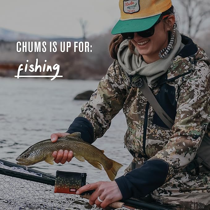 Chums Surfshorts Wallet - Lightweight Zippered Minimalist Wallet with Clear ID Window - Water Resistant with Key Ring (Red/Blue Swirl)