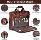 LEATHER VILLAGE 18" Leather Laptop Messenger Briefcase Bag for Men-Leather Satchel for Travel and Office Shoulder Bag-Red Brown