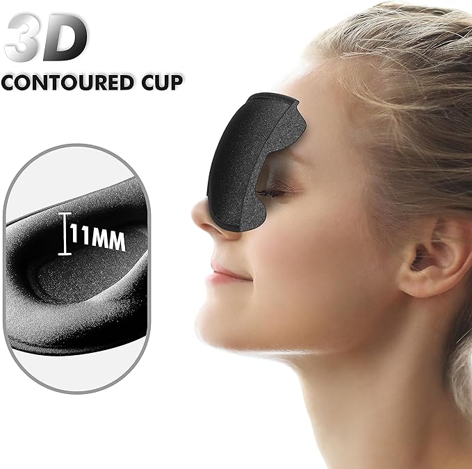 Sleep Eye Mask for Men Women, Sleeping Mask for Side Sleeper, Travel Blackout Night Blindfold Eye Shade Cover with Adjustable Strap (Ebony)
