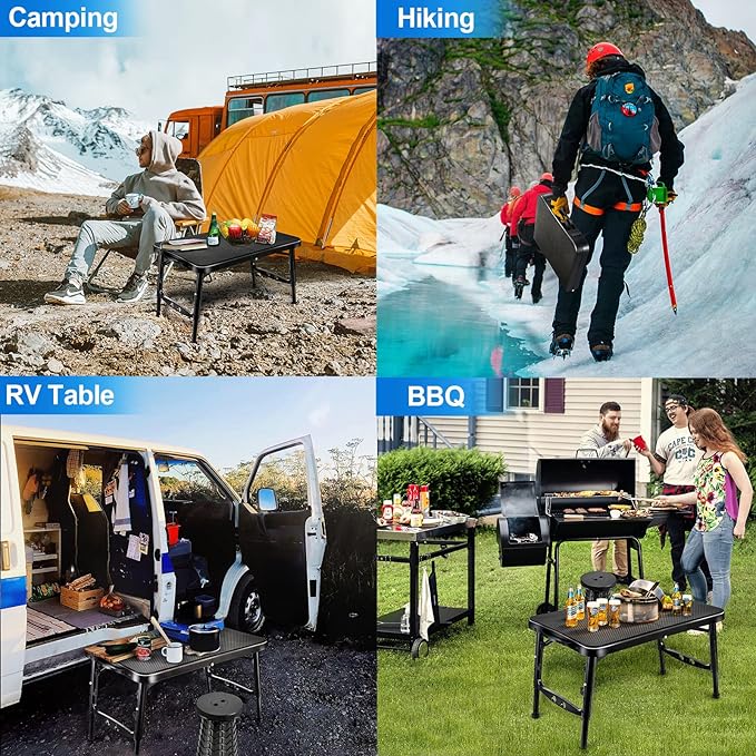 KPR Retractable Small Folding Table and Stool Set, Portable Camping Foldable Table Lightweight Yet More Sturdy with Adjustable Stool for Outdoor Picnic, Beach, Camp, Also Ideal as Laptop Bed Desk