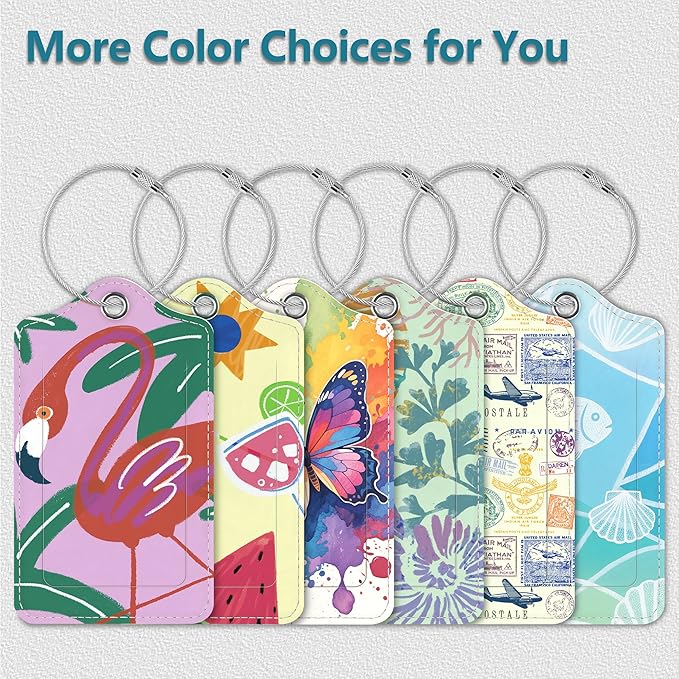 Luggage Tags for Suitcases, 2 Pack Cute PU Leather Luggage Tag TSA Approved with Stainless Steel Loop and Address Card Baggage Tag for Travel&Cruise Ships&Shipping Flamingos, by Chelmon