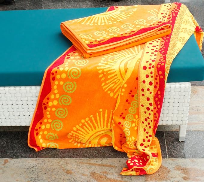 COTTON CRAFT Oversized XL Beach Towel 39 x 68-2 Pack - 100% Cotton Velour - Big & Huge - Pool Picnic Bath Towels - Jacquard Terry Thick Plush Super Soft Luxury - 450 GSM - Sunshine Orange Yellow