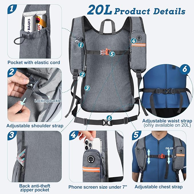 BECOJADDE 20L Small Hiking Backpack for Men Women Foldable Packable Back Pack Ultralight Hiking Daypack for Travel Camping Outdoor, Gray