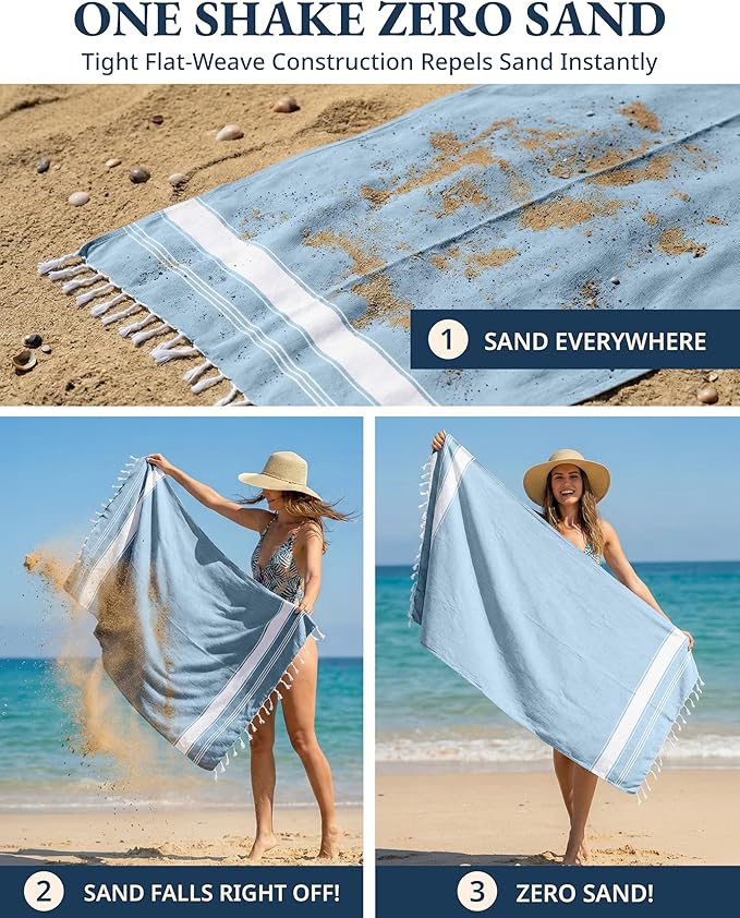 LANE LINEN Beach Towels for Women, 2 Pack Large Beach Towels Oversized, Pre-Washed, No-Shrink Sand Free Beach Towels, Quick Dry, Lightweight Travel Towel,Soft Beach Bath Towel, 39"x71" - Sky Blue