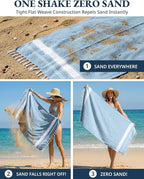 LANE LINEN Beach Towels for Women, 2 Pack Large Beach Towels Oversized, Pre-Washed, No-Shrink Sand Free Beach Towels, Quick Dry, Lightweight Travel Towel,Soft Beach Bath Towel, 39"x71" - Sky Blue