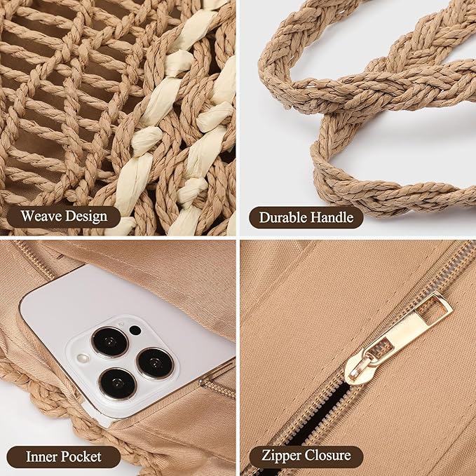 Trifabricy Beach Bags for Women, Summer Straw Bag, Woven Straw Beach Tote Bag Shoulder Handbags