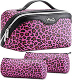 BOYATU Travel Makeup Bags Cosmetic Organizer Bag: 3 Pcs Set Large Capacity Make up Bag with Compartments - Waterproof Leather Toiletry Bags with Handle for Women (B-Red)