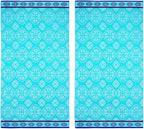 COTTON CRAFT Oversized XL Beach Towel 39 x 68-2 Pack - 100% Cotton Velour - Big & Huge - Pool Picnic Bath Towels - Jacquard Terry Thick Plush Super Soft Luxury - 450 GSM - Summer Trellis Pool Blue