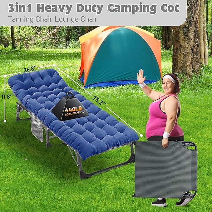 ABORON Camping Cot for Adult 28" Extra Wide, Heavy-Duty 1200D Oxford Cot for Sleeping, Portable Folding Camp Bed with Mat & Carry Bag