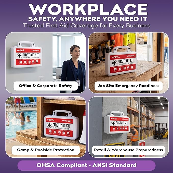 50 Person OSHA Compliant First Aid Kit for Businesses, Vehicles, Trucks, Construction Site - Type III, ANSI Class A Emergency Kit - 197 Piece Essential First Aid Supplies
