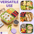 Everusely - Bento Box - Lavender, 47oz / 1.4 L - Large Stainless Steel Lunch Box with Leakproof Condiment Container - 3 Compartment Snack Organizer for On the Go Meals - Freezer & Dishwasher Safe