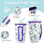 KJQJLY 3 Pac Reusable Iced Coffee Sleeves for Iced Coffee Cups or Drinks Reusable Neoprene Insulated Sleeves for Hot and Cold Drinks from Starbucks, Dunkin, And More (Little Orchid)