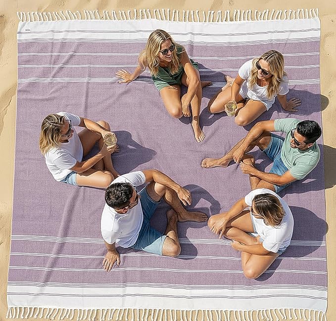 LANE LINEN Outdoor Blanket for Beach Games - Oversized Beach Towels for Adults, Pre-Washed, Quick Dry Finish – 82"x82", Perfect for Coastal Getaways, Backyard Relaxation – Regal Orchid