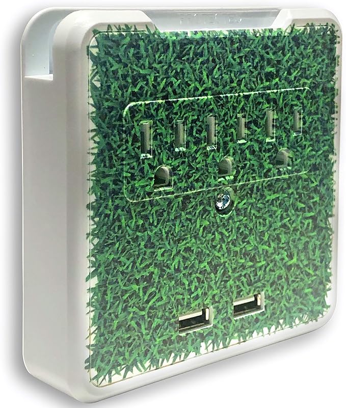 Glamsockets Decorative Wall Mount Surge Protector with 3 Outlets, Dual USB Charging Ports and Phone Holder - USB Charging Center/Multi Function Wall Tap (Turf)