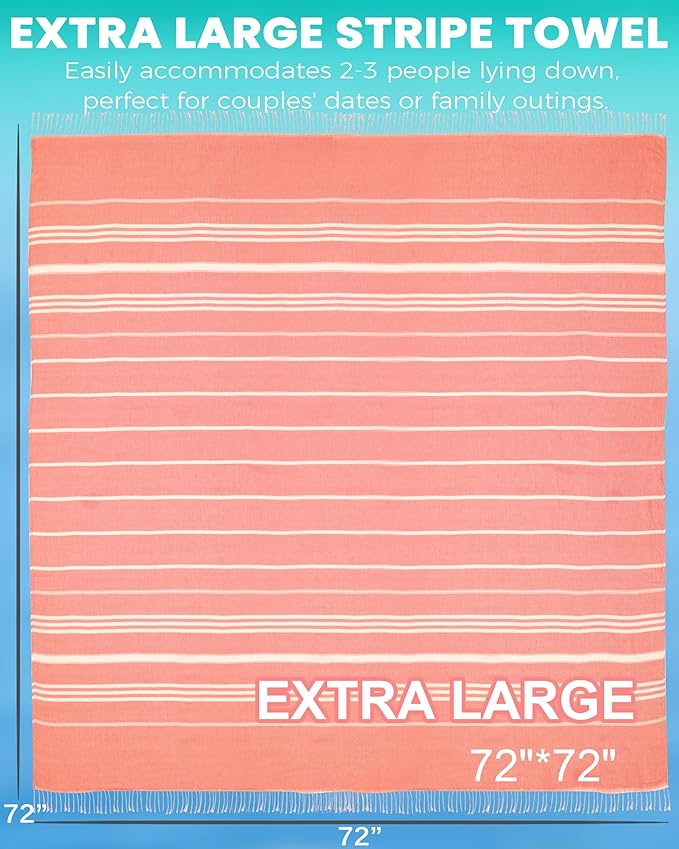 2 Pack Giant Huge Thin Boho Throw Blanket Turkish Beach Blanket Towel Jumbo Extra Large Xl XXl Big Oversized Outdoor Accessories Airplane Travel Essentials Camping Gears Must Have Yard Yoga Mat Coral