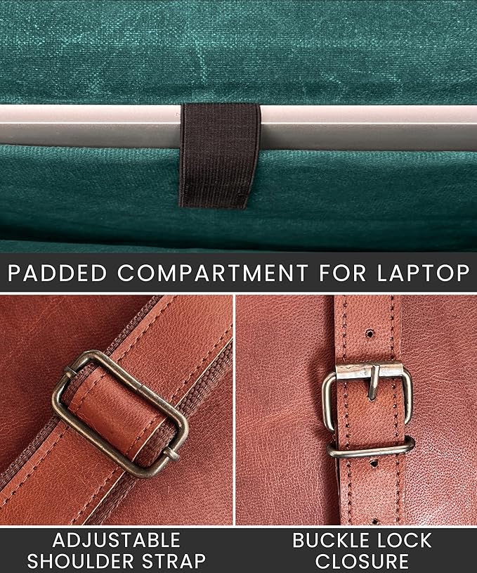 RUSTIC TOWN Leather Messenger Bag for Men Women - Full Grain Leather Laptop Satchel Office Shoulder Bag