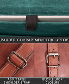 RUSTIC TOWN Leather Messenger Bag for Men Women - Full Grain Leather Laptop Satchel Office Shoulder Bag
