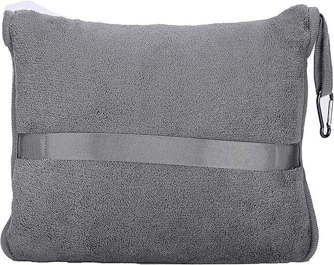 BlueHills Premium Soft Travel Blanket Pillow Value Pack Set of 2 - Airplane Flight Blanket Throw in Soft Bag with Luggage Belt Compact Pack Large Blanket for Travel Grey and Black Color
