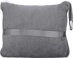 BlueHills Premium Soft Travel Blanket Pillow Value Pack Set of 2 - Airplane Flight Blanket Throw in Soft Bag with Luggage Belt Compact Pack Large Blanket for Travel Grey and Black Color