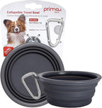 Prima Pet Collapsible Silicone Water Travel Bowl with Clip for Dog and Cat, Portable and Durable Pop-up Feeder for Convenient On-the-go Feeding - Size: Small (1.5 Cups) Grey