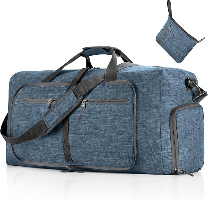 Vomgomfom 65L/85L/115L Foldable Travel Duffle Bag, Lightweight Checked Luggage with Shoe Compartment, Water-Resistant Weekender Overnight Bag for Men & Women