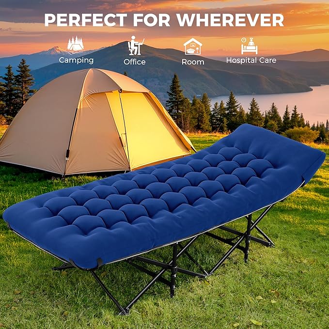 JEAREY 2-Piece Camping Cot for Sleeping 28" Extra Wide, Heavy-Duty 1200D Oxford Foliding Cots for Adults Portable with Mattress, Carry Bag for Guest, Travel, Hiking, Navy