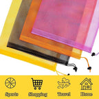 7PCS Colorful Mesh Drawstring Bag - Mesh Bag 18x12 Inch Breathable Nylon Mesh Storage Bag with Drawstring Closure Lightweight Net Organizer for Travel, Home, Gym, Daily Essentials