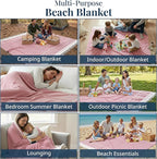 LANE LINEN Beach Vacation Essentials Blanket- Large Beach Blanket Sandproof with Quick Dry Comfort 82"x82", Perfect for Family Vacations, Park Outings, or Social Games – Candy Pink
