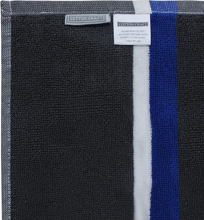 COTTON CRAFT Hooded Beach Towel – Oversized 39 x 68 Towel with Hood for Adults - 100% Ringspun Cotton Velour Terry Towel Stripe Bath Wrap - Super Soft Plush Absorbent Quick Dry – 450 GSM – Cancun Blue