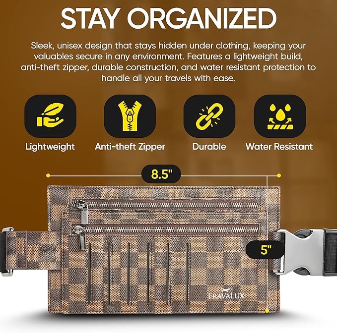 Luxury Travel Wallet – Hidden Money Belt, RFID-Blocking, Anti-Theft Passport Holder for Men & Women (Brown)