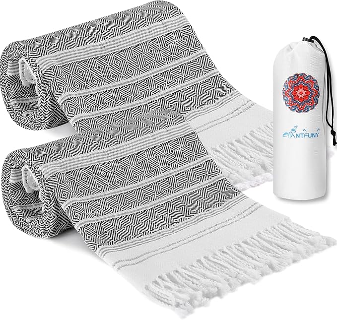 2 Pack Turkish Beach Towel Quick Dry Sand Free Mens Birthday Gift Idea for Dad Father Day Husband Brother Uncle Boyfriend in Law Male Boss Grandpa Him Retirement 60th 50th 40th 30th Wife Daughter Son