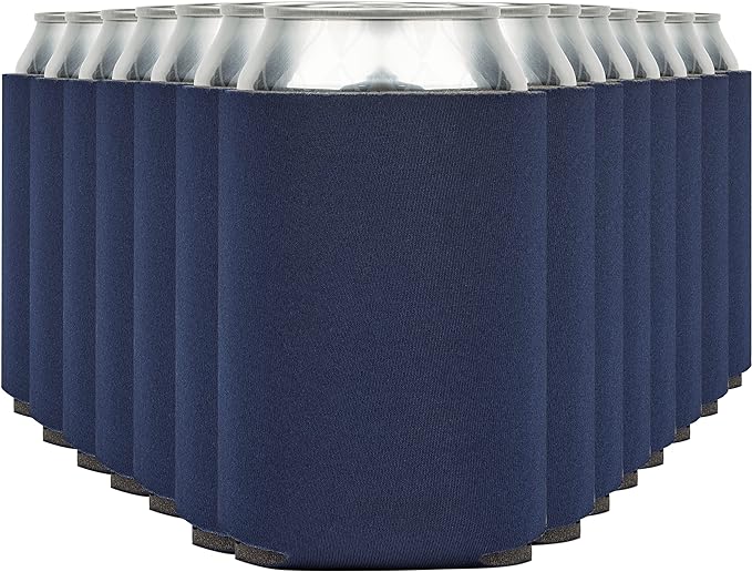 Blank Beer Can Cooler Sleeves (110-Pack) Soft Insulated Beer Can Coolies - HTV Friendly Blank Koolies in Bulk for Beer Cans & Bottles - Coolie Blanks for Vinyl Projects & Wedding Favors (Navy Blue)