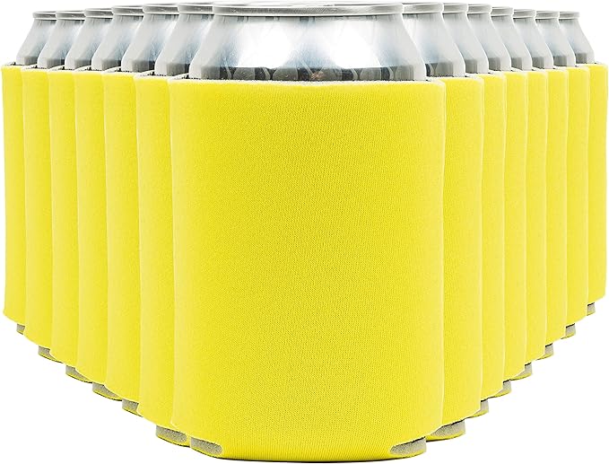 Blank Beer Can Cooler Sleeves (110-Pack) - Soft Insulated Coolies, HTV Friendly Koolies in Bulk for Cans & Bottles - Coolie Blanks for Vinyl Projects & Wedding Favors (Yellow)