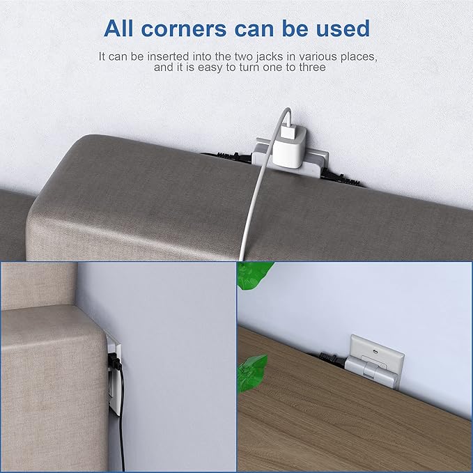 ETwinCoo 3 Way Flat Wall Outlet Extender Safe AC Adapter - 2-Prong Swivel Mini Indoor Wall Tap Plug, Outlet Splitter (Quick & Easy Install) Perfect for Home and Travel, Type A, White (3 Pack)