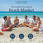 LANE LINEN Picnic Blankets - Turkish Beach Blanket Sandproof with Lightweight Quick Dry Design, 82"x82", Beach Summer Vacation Essentials for Relaxing, Park Outings or Yoga Mat – Beige