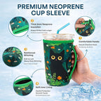 KJQJLY 3 Pack Reusable Iced Coffee Sleeves for Iced Coffee Cups or Drinks Reusable Neoprene Insulated Sleeves for Hot and Cold Drinks from Starbucks, Dunkin, And More (Black Cat)